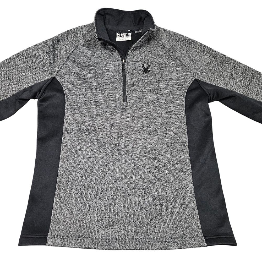 Spyder Sweater Fleece 1/4 Zip Pullover Gray Black M‎ Made in Jordan Outdoor